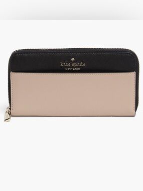 Kate Spade Stacy continental Two-Tone Black and Beige Zip Wallet